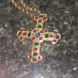 Gold Cross Necklace with Jewel Accents